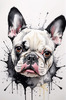 Sketchy Abstract Art of French Bulldog Face with Expressive Eyes