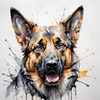 Abstract Sketch of German Shepherd's Intelligent Eyes and Strong Features
