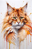 Abstract Sketch of a Vibrant Ginger Maine Coon Cat with Playful Gaze
