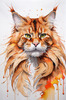 Abstract Sketch of a Vibrant Ginger Maine Coon Cat with Playful Gaze