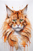 Abstract Sketch of a Vibrant Ginger Maine Coon Cat with Playful Gaze