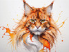 Abstract Sketch of a Vibrant Ginger Maine Coon Cat with Playful Gaze