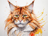 Abstract Sketch of a Vibrant Ginger Maine Coon Cat with Playful Gaze