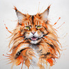 Abstract Sketch of a Vibrant Ginger Maine Coon Cat with Playful Gaze
