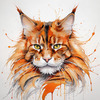Abstract Sketch of a Vibrant Ginger Maine Coon Cat with Playful Gaze