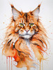Abstract Sketch of a Vibrant Ginger Maine Coon Cat with Playful Gaze