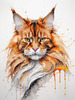 Abstract Sketch of a Vibrant Ginger Maine Coon Cat with Playful Gaze