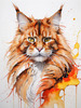 Abstract Sketch of a Vibrant Ginger Maine Coon Cat with Playful Gaze