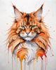 Abstract Sketch of a Vibrant Ginger Maine Coon Cat with Playful Gaze