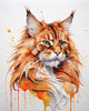 Abstract Sketch of a Vibrant Ginger Maine Coon Cat with Playful Gaze