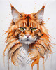 Abstract Sketch of a Vibrant Ginger Maine Coon Cat with Playful Gaze