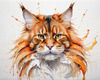 Abstract Sketch of a Vibrant Ginger Maine Coon Cat with Playful Gaze