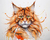 Abstract Sketch of a Vibrant Ginger Maine Coon Cat with Playful Gaze
