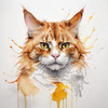 Abstract Ginger Manx Cat Art Print with Tailless Back