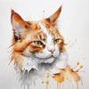 Abstract Ginger Manx Cat Art Print with Tailless Back