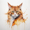 Abstract Ginger Manx Cat Art Print with Tailless Back
