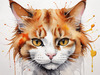 Abstract Ginger Manx Cat Art Print with Tailless Back