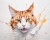 Abstract Illustration of Ginger-White Domestic Shorthair Cat with Sparkling Eyes