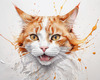 Abstract Illustration of Ginger-White Domestic Shorthair Cat with Sparkling Eyes