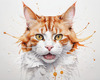 Abstract Illustration of Ginger-White Domestic Shorthair Cat with Sparkling Eyes