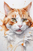 Abstract Illustration of Ginger-White Domestic Shorthair Cat with Sparkling Eyes