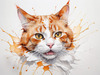 Abstract Illustration of Ginger-White Domestic Shorthair Cat with Sparkling Eyes