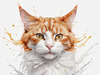 Abstract Illustration of Ginger-White Domestic Shorthair Cat with Sparkling Eyes
