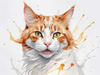 Abstract Illustration of Ginger-White Domestic Shorthair Cat with Sparkling Eyes