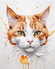 Abstract Illustration of Ginger-White Domestic Shorthair Cat with Sparkling Eyes