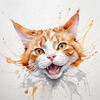 Abstract Illustration of Ginger-White Domestic Shorthair Cat with Sparkling Eyes