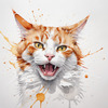 Abstract Illustration of Ginger-White Domestic Shorthair Cat with Sparkling Eyes