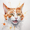 Abstract Illustration of Ginger-White Domestic Shorthair Cat with Sparkling Eyes