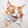 Abstract Illustration of Ginger-White Domestic Shorthair Cat with Sparkling Eyes