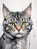 Abstract Sketch of a Grey Tabby Domestic Shorthair Cat with Striped Fur and Watchful Eyes