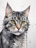 Abstract Sketch of a Grey Tabby Domestic Shorthair Cat with Striped Fur and Watchful Eyes
