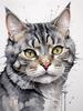 Abstract Sketch of a Grey Tabby Domestic Shorthair Cat with Striped Fur and Watchful Eyes