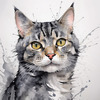 Abstract Sketch of a Grey Tabby Domestic Shorthair Cat with Striped Fur and Watchful Eyes