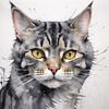 Abstract Sketch of a Grey Tabby Domestic Shorthair Cat with Striped Fur and Watchful Eyes