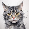 Abstract Sketch of a Grey Tabby Domestic Shorthair Cat with Striped Fur and Watchful Eyes