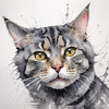 Abstract Sketch of a Grey Tabby Domestic Shorthair Cat with Striped Fur and Watchful Eyes