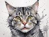 Abstract Sketch of a Grey Tabby Domestic Shorthair Cat with Striped Fur and Watchful Eyes