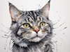 Abstract Sketch of a Grey Tabby Domestic Shorthair Cat with Striped Fur and Watchful Eyes