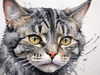 Abstract Sketch of a Grey Tabby Domestic Shorthair Cat with Striped Fur and Watchful Eyes