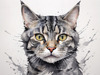 Abstract Sketch of a Grey Tabby Domestic Shorthair Cat with Striped Fur and Watchful Eyes