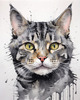 Abstract Sketch of a Grey Tabby Domestic Shorthair Cat with Striped Fur and Watchful Eyes