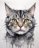 Abstract Sketch of a Grey Tabby Domestic Shorthair Cat with Striped Fur and Watchful Eyes