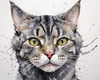 Abstract Sketch of a Grey Tabby Domestic Shorthair Cat with Striped Fur and Watchful Eyes