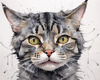 Abstract Sketch of a Grey Tabby Domestic Shorthair Cat with Striped Fur and Watchful Eyes