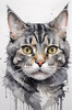 Abstract Sketch of a Grey Tabby Domestic Shorthair Cat with Striped Fur and Watchful Eyes