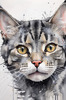 Abstract Sketch of a Grey Tabby Domestic Shorthair Cat with Striped Fur and Watchful Eyes